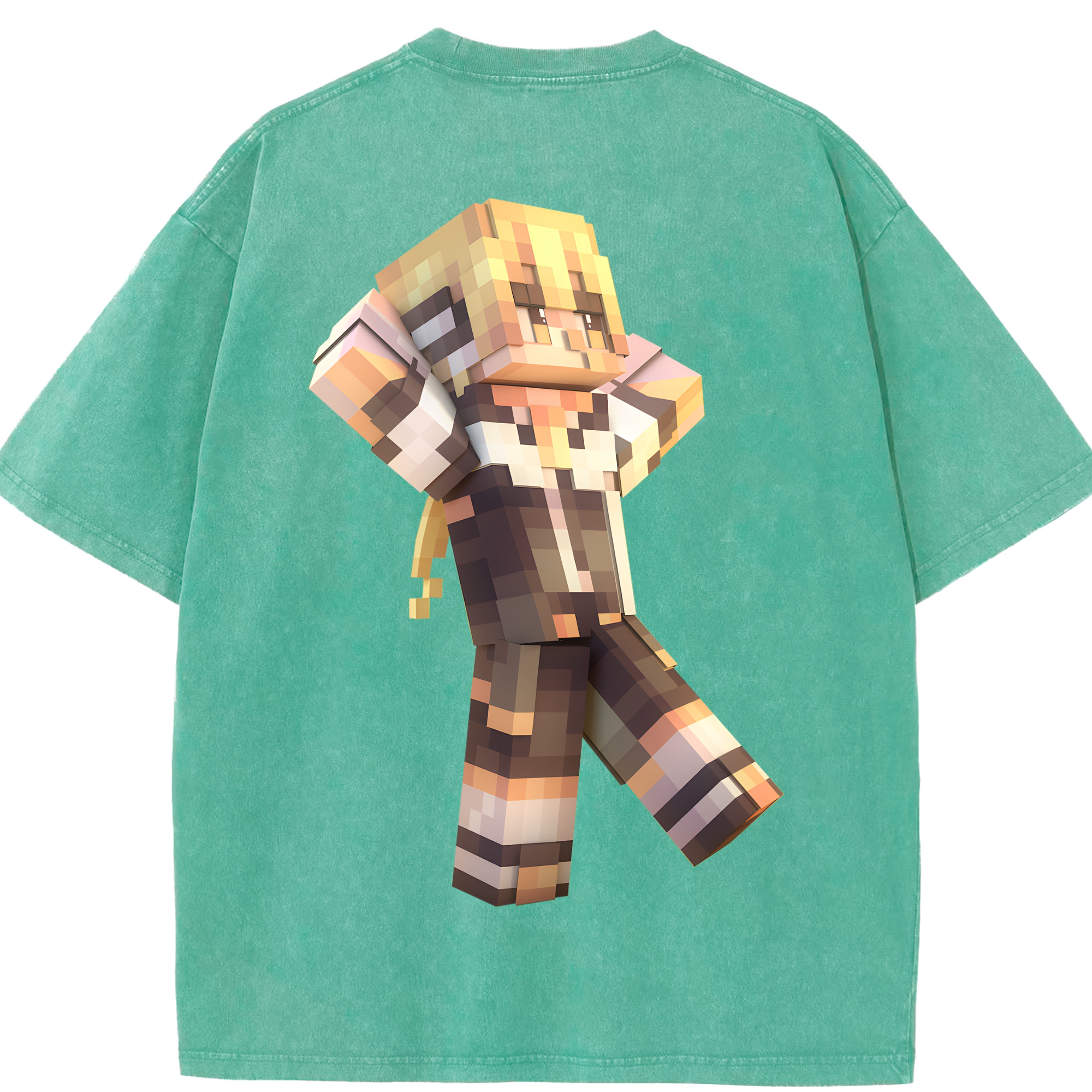 （画像用） マインクラフト ブロックの世界 Minecraft MC Block world 綿100% ヴィンテージ風 半袖Tシャツ（背面プリント）